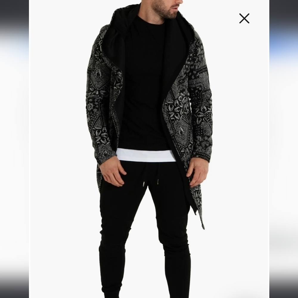 Maceoo Hooded Skull Print Longline Cardigan - Size L